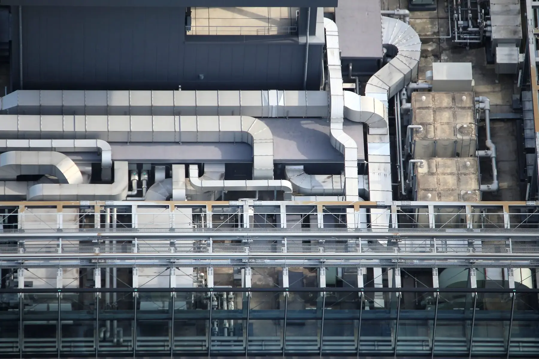 Ventilation and air conditioning equipment on a commercial roof
